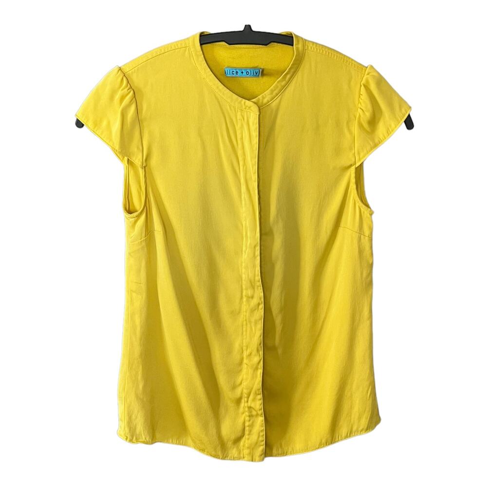 Alice + Olivia Womens Yellow Silk Snap Down Blouse Top Size XS Silk